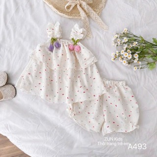 A493 Bộ áo đính hoa tulip và quần