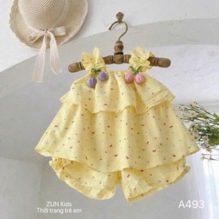 A493 Bộ áo đính hoa tulip và quần