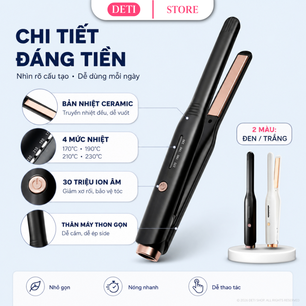 Máy Duỗi Tóc Nam Nữ Mini Bản Kẹp 1cm Có Chỉnh Nhiệt, Máy Uốn Tóc Nam Nữ Bản Nhỏ Cho Tóc Tém Tóc Ngắn Kẹp Mái Tạo Kiểu