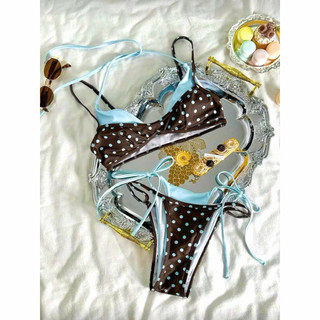 Sea •CÓ SẴN HN• Sét 2 Mảnh Hai Lớp Chấm Bi Đen Phối Xanh Mint Cho Nữ hàng Quảng châu cao cấp QCCL1