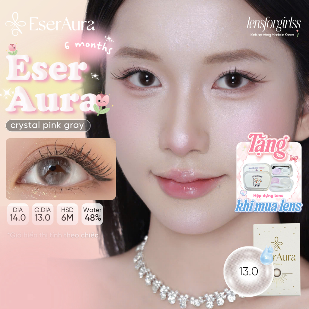 Kính áp tròng xám hồng thạch anh CRYSTAL PINK GRAY chính hãng ESER AURA | LENSFORGIRLSS