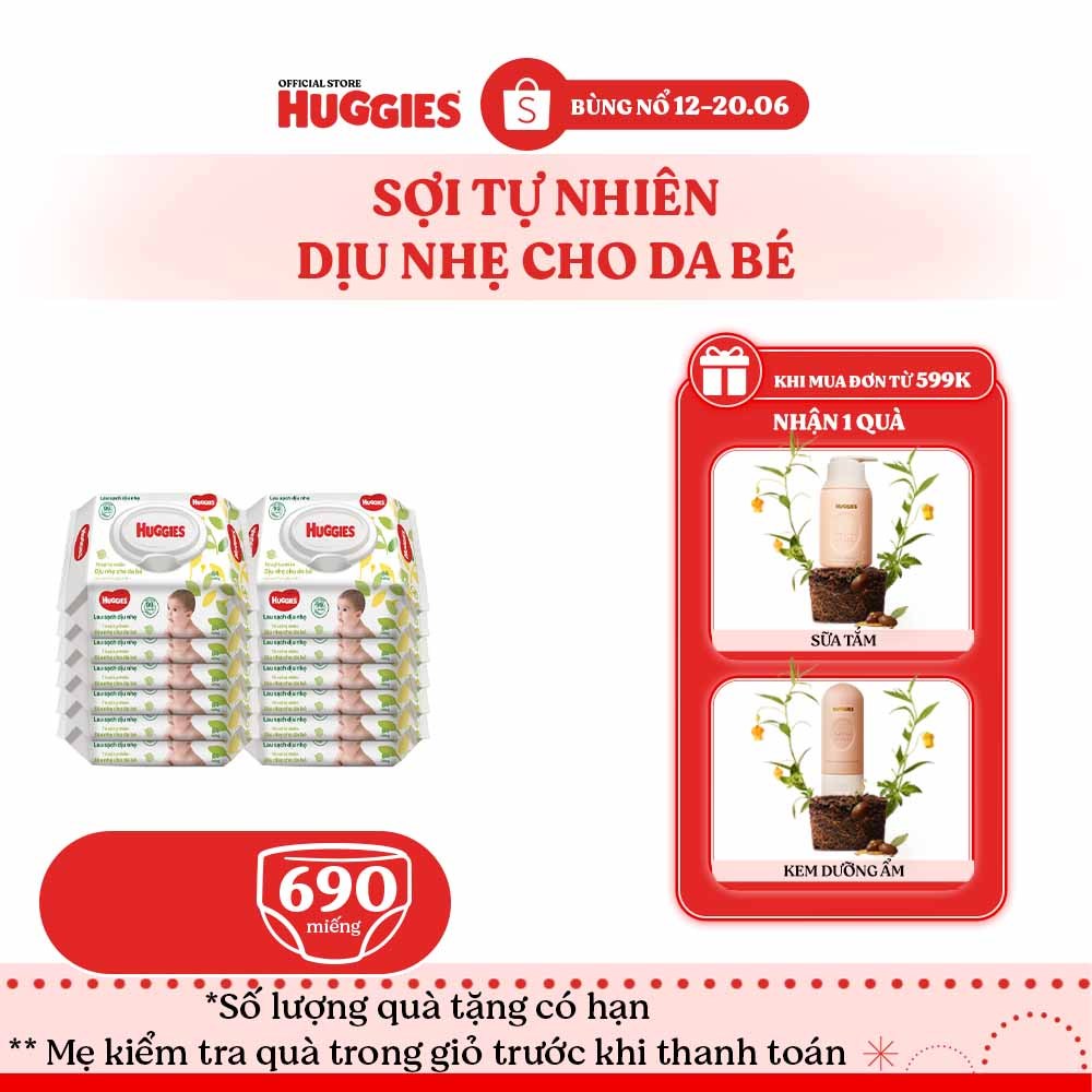 Thùng 12 gói Khăn ướt Huggies không mùi (80 miếng/gói)
