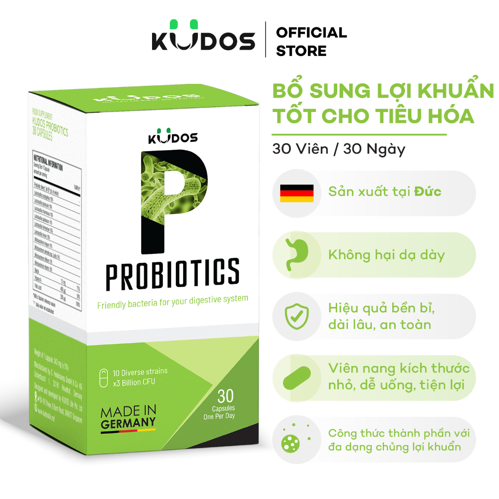 Combo TPBVSK Viên uống men vi sinh KUDOS PROBIOTICS bổ sung lợi khuẩn đường ruột + Viên sủi KUDOS DAILY vitamin tổng hợp