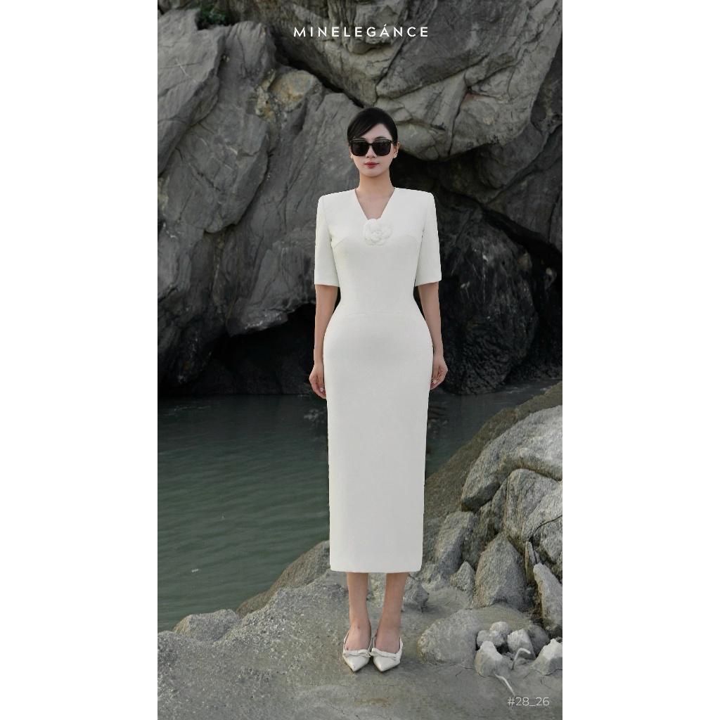 MINELEGÁNCE | VÁY CỔ TIM TRÂM CÀI HOA DÁNG DÀI, SANG TRỌNG, THANH LỊCH - MIN28