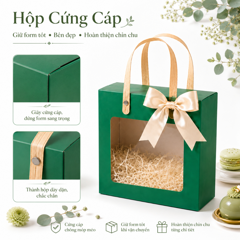 Set 25 Hộp Đựng Quà Sinh Nhật Cửa Sổ Mica Màu Xanh Lá Cây Có Quai Xách Chắc Chắn