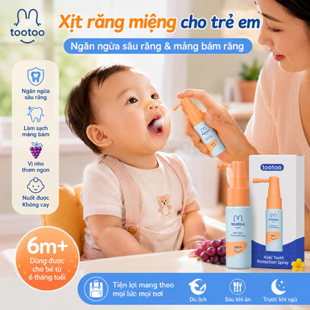 Xịt chống sâu răng tootoo vị nho nuốt được không cay làm sạch mảng bám cho bé từ 6 tháng tuổi