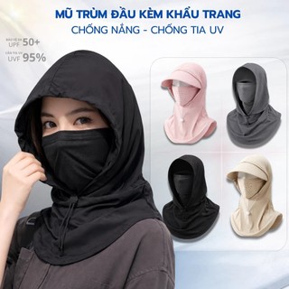 Mũ Trùm Đầu Chống Nắng Kèm Khẩu Trang Nam Nữ Đi Phượt Đi Xe Máy – Vải Thun Lạnh Thoáng Khí Co Giãn 4 Chiều Có Dây
