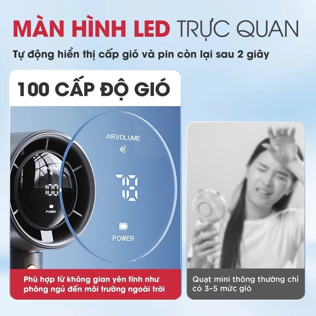[PIN 60000mAp Bản Mới Nhất M] Quạt cầm tay tích điện dung lượng pin khủng, màn hình LED thông minh