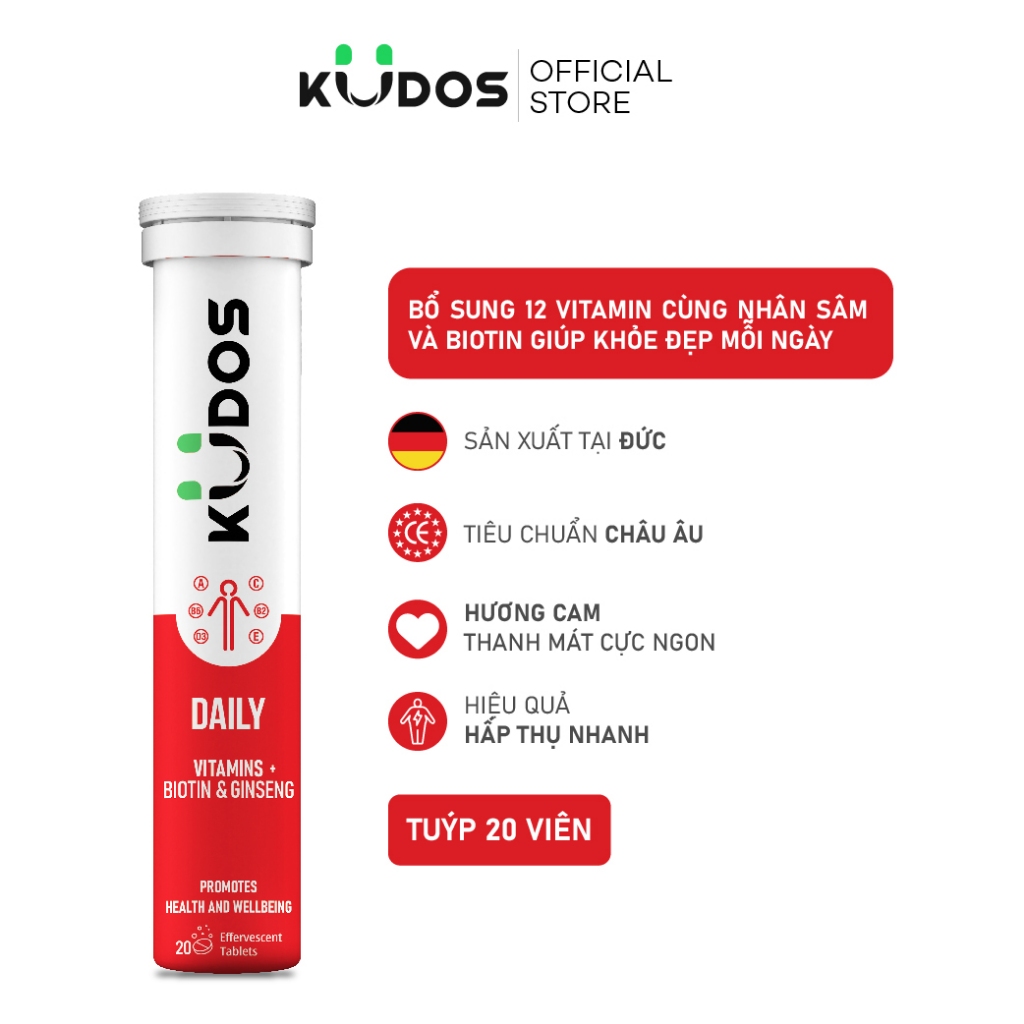 Combo TPBVSK Viên uống men vi sinh KUDOS PROBIOTICS bổ sung lợi khuẩn đường ruột + Viên sủi KUDOS DAILY vitamin tổng hợp