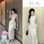 Đầm dài chấm bi cao cấp Váy maxi dáng ôm buộc nơ eo thanh lịch phong cách tiểu thư sang chảnh