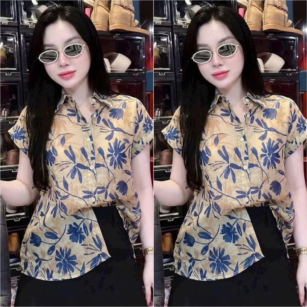 HT38 Áo Voan Tơ Hoa Tay Ngắn Size 40-70kg Chất Liệu Mềm Nhẹ Mát Hạn Chế Nhăn