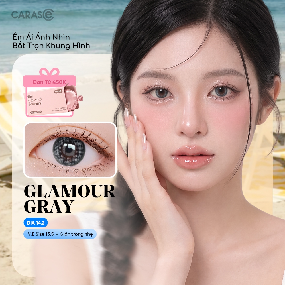 [1 chiếc] Kính áp tròng khoá ẩm 8H 3 Tháng Màu Nâu Xám Nhẹ Nhàng CARASE, Lens cận GLAMOUR GRAY