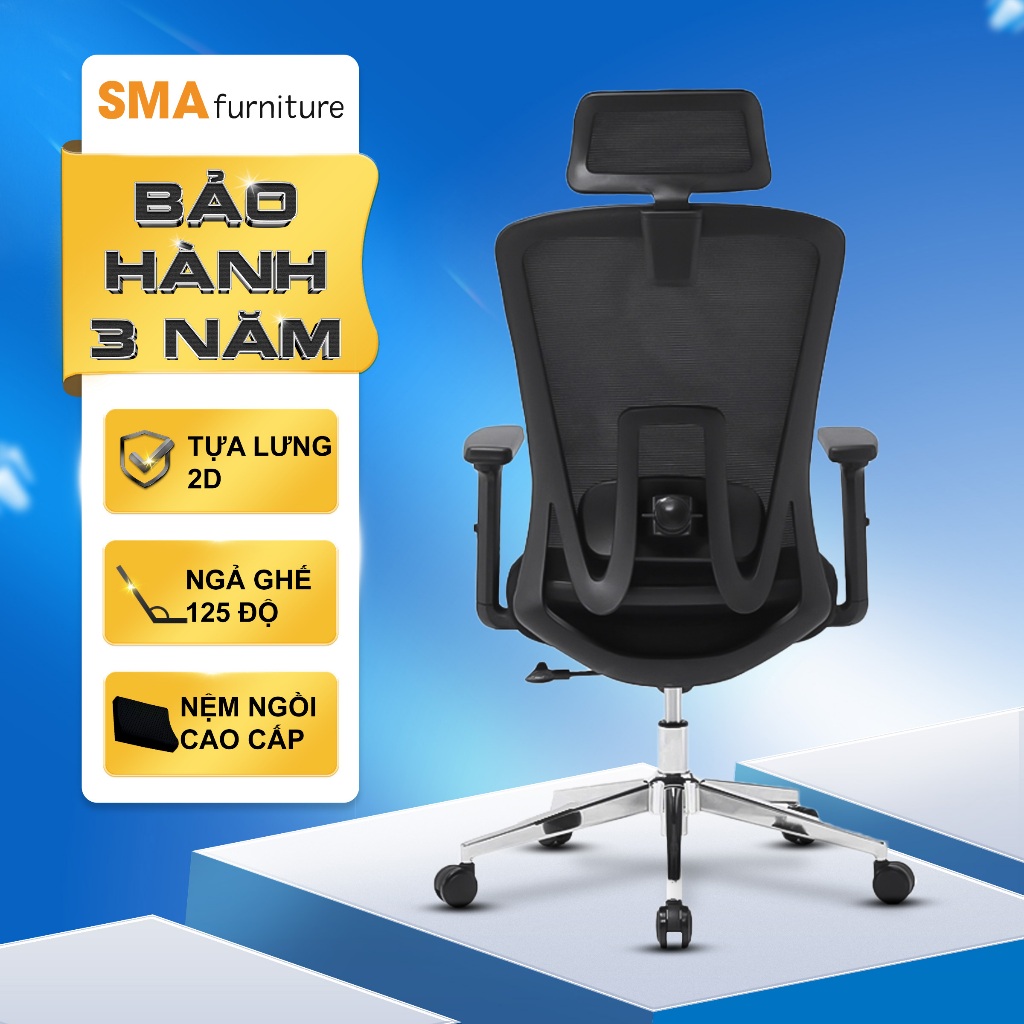 Ghế công thái học SMA Furniturre - SMA-Simple, tựa lưng 2D, ngả ghế 120 độ, bảo hành 3 năm | BigBuy360 - bigbuy360.vn