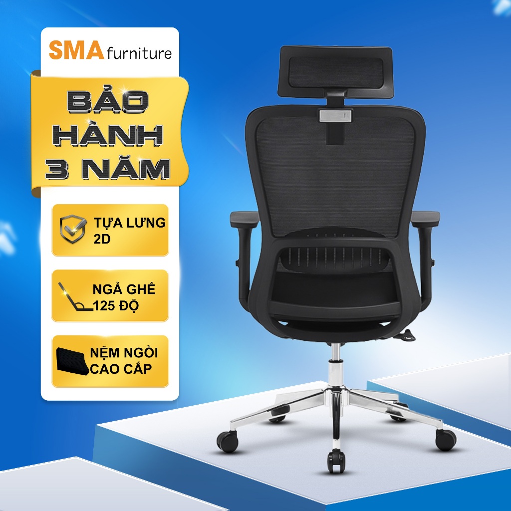 Ghế công thái học SMA Furniturre - SMA-Simple, tựa lưng 2D, ngả ghế 120 độ, bảo hành 3 năm | BigBuy360 - bigbuy360.vn
