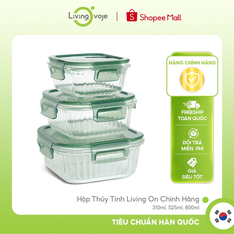 Hộp Thủy Tinh Living Ovoje Chính Hãng Hàn Quốc 310ml, 525ml, 800ml