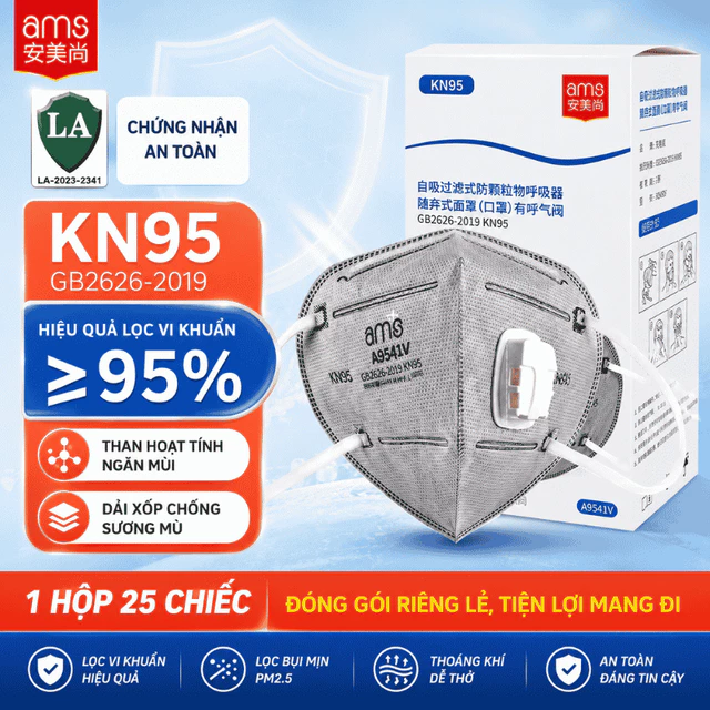 Hộp khẩu trang than hoạt tính a9541/9541V/9501 5 lớp chống bụi mịn công nghiệp, có van thở KN95