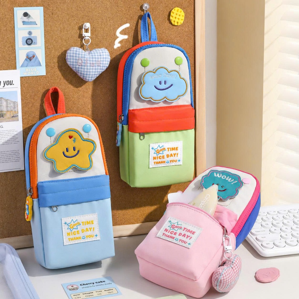 Bóp viết hình dán dán dọc Time Nice Day hình ngôi sao dung tích lớn dành cho học sinh PKV107 Gaga Store
