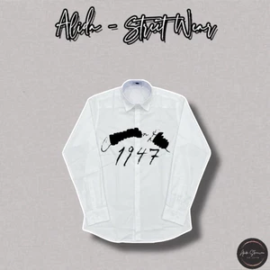 ⚡️[Hight Quality] Áo Sơ Mi Trắng Dài Tay Nam D100 White Shirts - Điểm Nhấn Chữ Đen Trắng 1947 Cao Cấp