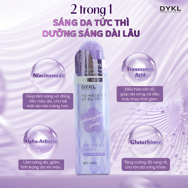 Xịt Makeup Body DYKL 100ml – Trắng Da Tức Thì, Nâng Tone Tự Nhiên, Không Bết Dính
