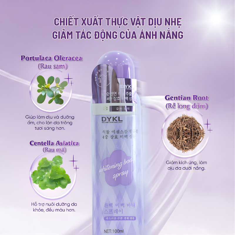 Xịt Makeup Body DYKL 100ml – Trắng Da Tức Thì, Nâng Tone Tự Nhiên, Không Bết Dính