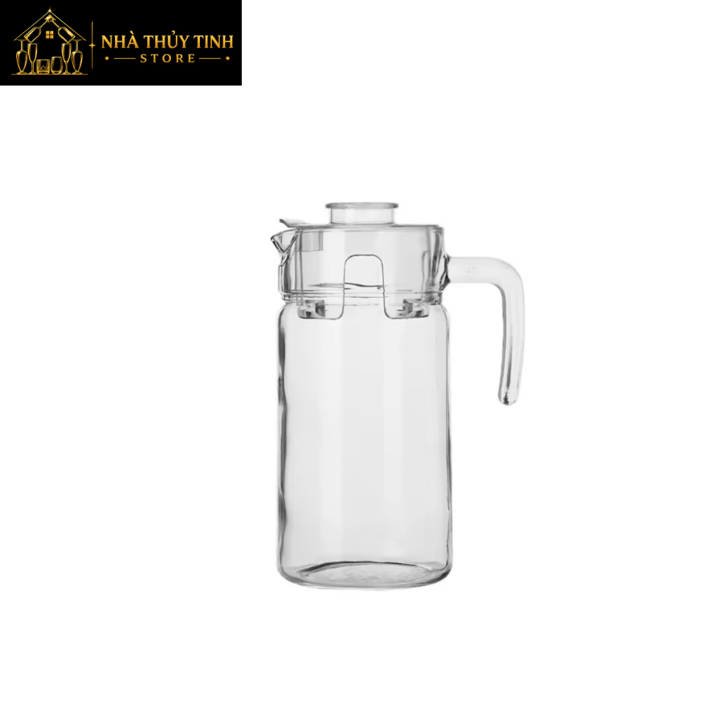 Bình thuỷ tinh nắp nhựa có tay cầm | Dung tích 1800ml | Bình thuỷ tinh trơn đựng nước lọc