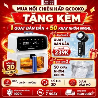 [ĐỜI MỚI NHẤT- BH 18T] Nồi chiên không dầu hơi nước Qcooko cống suất 1500W dung tích 5L, màn hình cảm ứng dễ dàng thao t