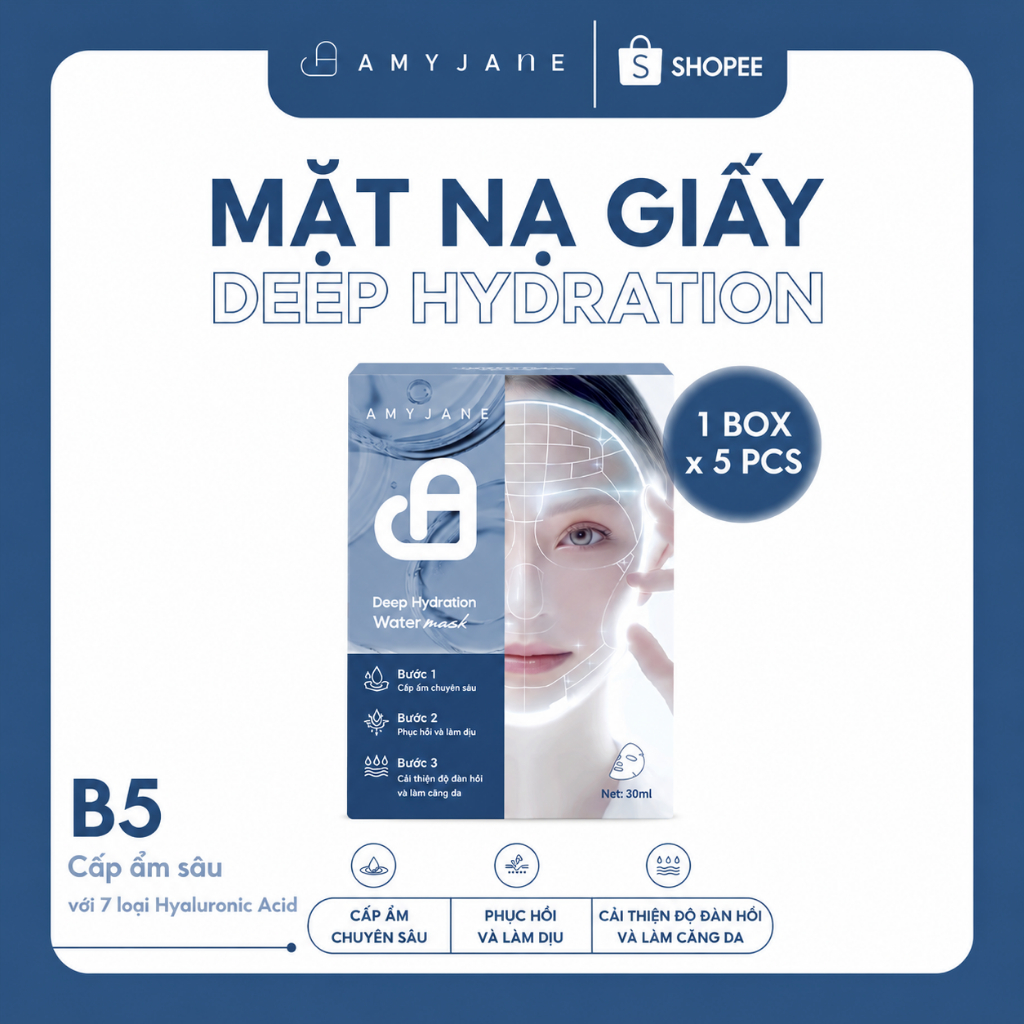 AMYJANE Mặt Nạ Giấy B5 Hydra Cấp Ẩm Sâu Làm Dịu Phục Hồi Da Khô Thiếu Ẩm Chính Hãng 30mlx5