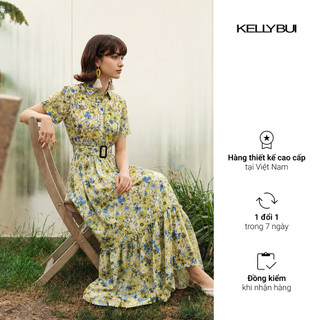 [KELLYBUI] Đầm liền maxi ngắn tay, thời trang mùa hè thanh lịch, nữ tính
