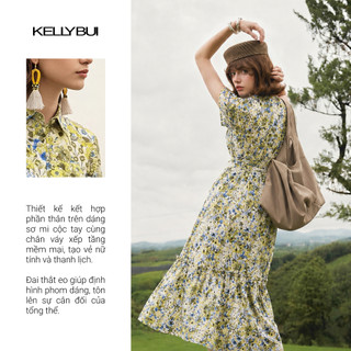 [KELLYBUI] Đầm liền maxi ngắn tay, thời trang mùa hè thanh lịch, nữ tính