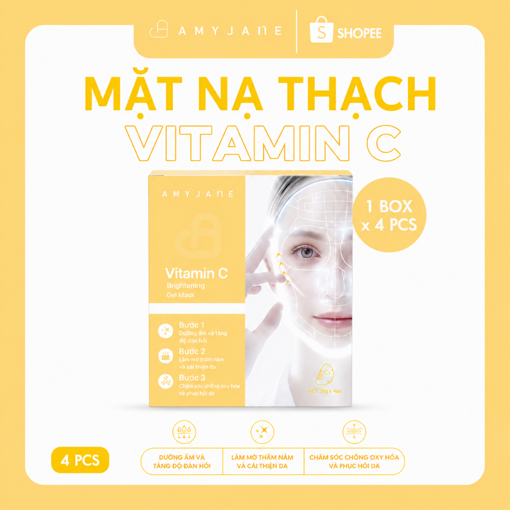AMYJANE Mặt Nạ Thạch Vitamin C Brightening Cấp Ẩm Hỗ Trợ Làm Đều Màu Da Giúp Sáng Khỏe 35grx4