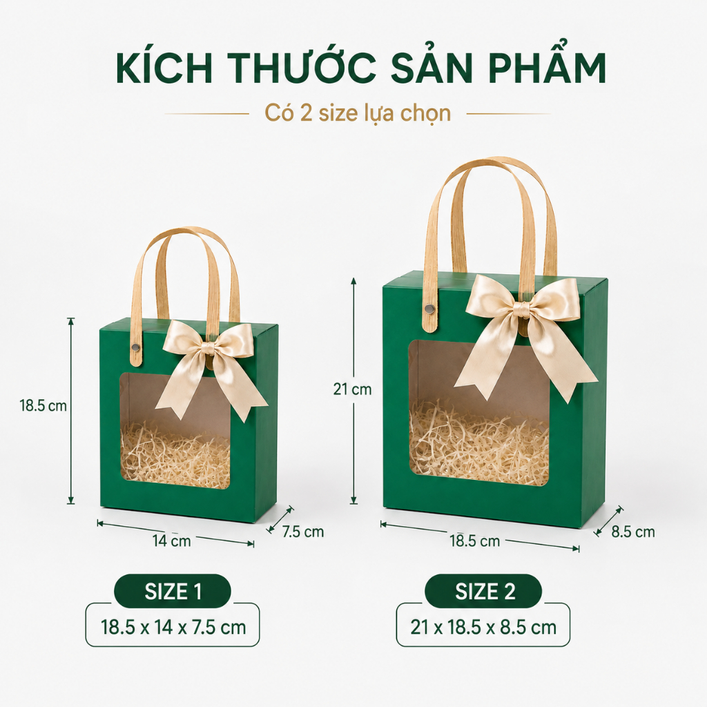 Set 25 Hộp Đựng Quà Sinh Nhật Cửa Sổ Mica Màu Xanh Lá Cây Có Quai Xách Chắc Chắn