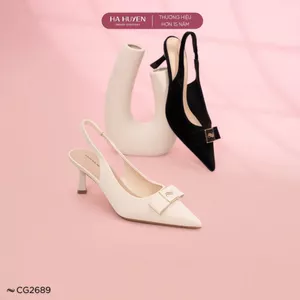 Giày cao gót 7cm nữ HÀ HUYỀN mũi nhọn nơ ngang quai hậu gót nhọn 7 phân - CG2689