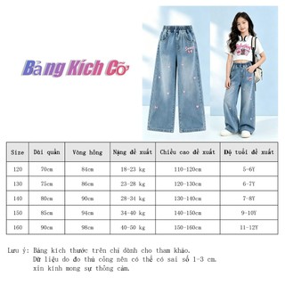 QuầN Jeans Bé GáI Cao CấP ỐNg RộNg ThêU Tim LưNg Thun ThoáNg Khí QuầN Jean Bé GáI