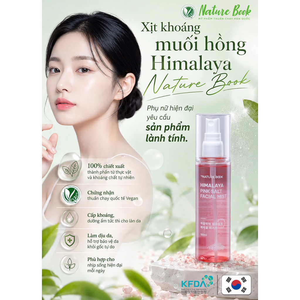 Xịt Khoáng Muối Hồng Himalaya Cấp Ẩm Khoá Nền Dưỡng Da Căng Bóng Nature Book Hàn Quốc 100ml