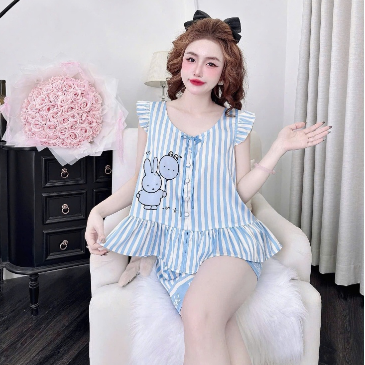 Bộ Đùi Cánh Tiên Nút Bọc Gingi Cổ Tròn Đính Nơ Dưới 60Kg - TD 1607 | BigBuy360 - bigbuy360.vn