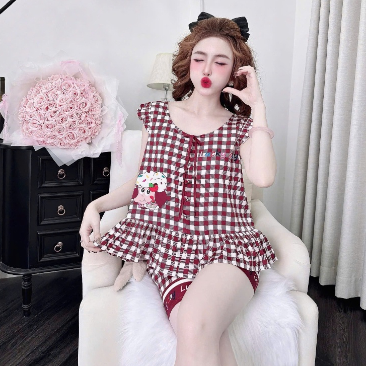 Bộ Đùi Cánh Tiên Nút Bọc Gingi Cổ Tròn Đính Nơ Dưới 60Kg - TD 1607 | BigBuy360 - bigbuy360.vn