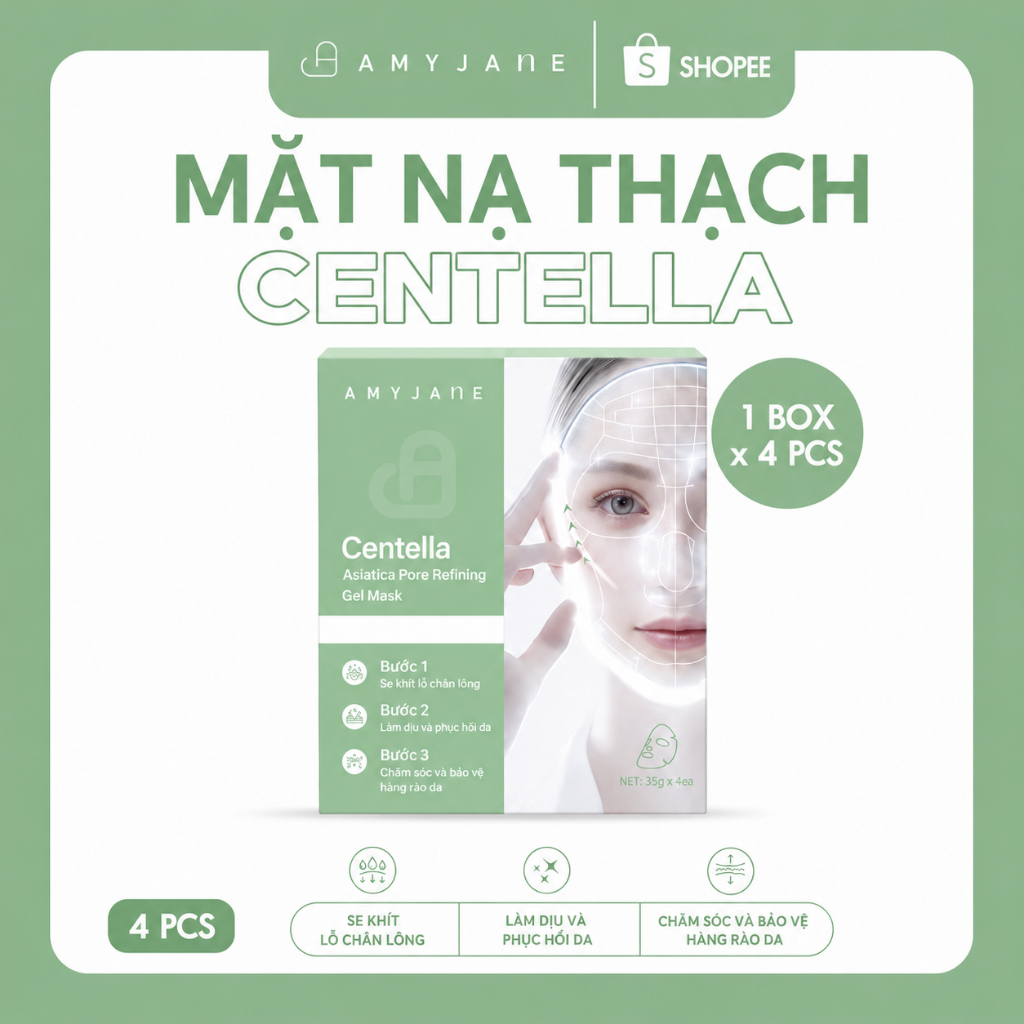 AMYJANE Mặt Nạ Thạch Rau Má Centella B5 B3 Làm Dịu Da Kiềm Dầu Phù Hợp Cho Da Nhạy Cảm 35grx4