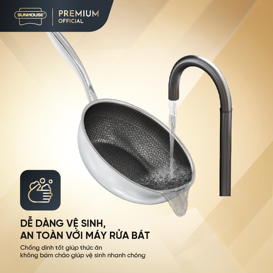 Chảo xào Inox liền đáy Hybrid SUNHOUSE INxxM8