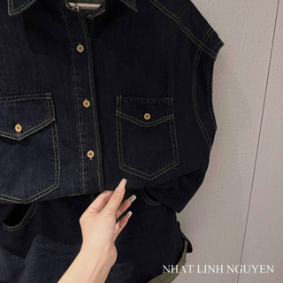 (SẴN L=M) Set Jeans Bò Áo Tay Hến Mix Sooc Đai QC