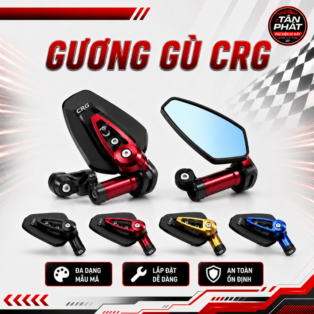 Gương Gù CRG Gắn Chân Gương Xe Máy, Full Nhôm, Mặt Kính Xanh, Có Bán Lẻ