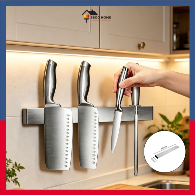 Kệ Treo Dao Nam Châm Inox Cao Cấp - Hút Chắc, Không Cần Khoan Tường, Chống Gỉ, Dễ Vệ Sinh, Sắp Xếp Nhà Bếp Gọn Gàng