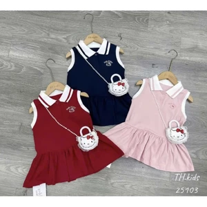 Váy polo cổ bẻ Hello Kitty cho bé gái { 9 - 35 kg } vải cotton mêm mịn(H02)