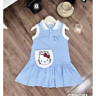 Váy polo cổ bẻ Hello Kitty cho bé gái { 9 - 35 kg } vải cotton mêm mịn(H02)