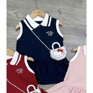 Váy polo cổ bẻ Hello Kitty cho bé gái { 9 - 35 kg } vải cotton mêm mịn(H02)