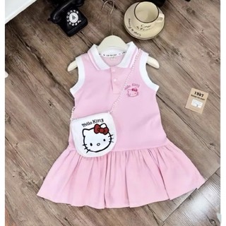 Váy polo cổ bẻ Hello Kitty cho bé gái { 9 - 35 kg } vải cotton mêm mịn(H02)