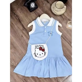 Váy polo cổ bẻ Hello Kitty cho bé gái { 9 - 35 kg } vải cotton mêm mịn(H02)
