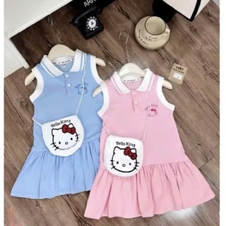 Váy polo cổ bẻ Hello Kitty cho bé gái { 9 - 35 kg } vải cotton mêm mịn(H02)