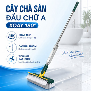 Cây chà sàn nhà tắm, chổi cọ sàn và gạt nước 2 trong 1, đầu chữ V và xoay 180 độ, chà sát vách tường và khe hẹp.