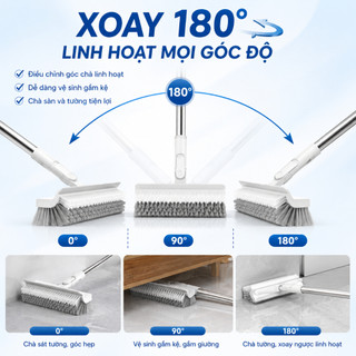 Cây chà sàn nhà tắm, chổi cọ sàn và gạt nước 2 trong 1, đầu chữ V và xoay 180 độ, chà sát vách tường và khe hẹp.