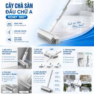 Cây chà sàn nhà tắm, chổi cọ sàn và gạt nước 2 trong 1, đầu chữ V và xoay 180 độ, chà sát vách tường và khe hẹp.